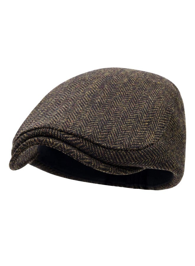 STARANCE Men's Flat Cap Wool Tweed Driving Irish Newsboy Hat (Herringbone Coffee) - Image 2